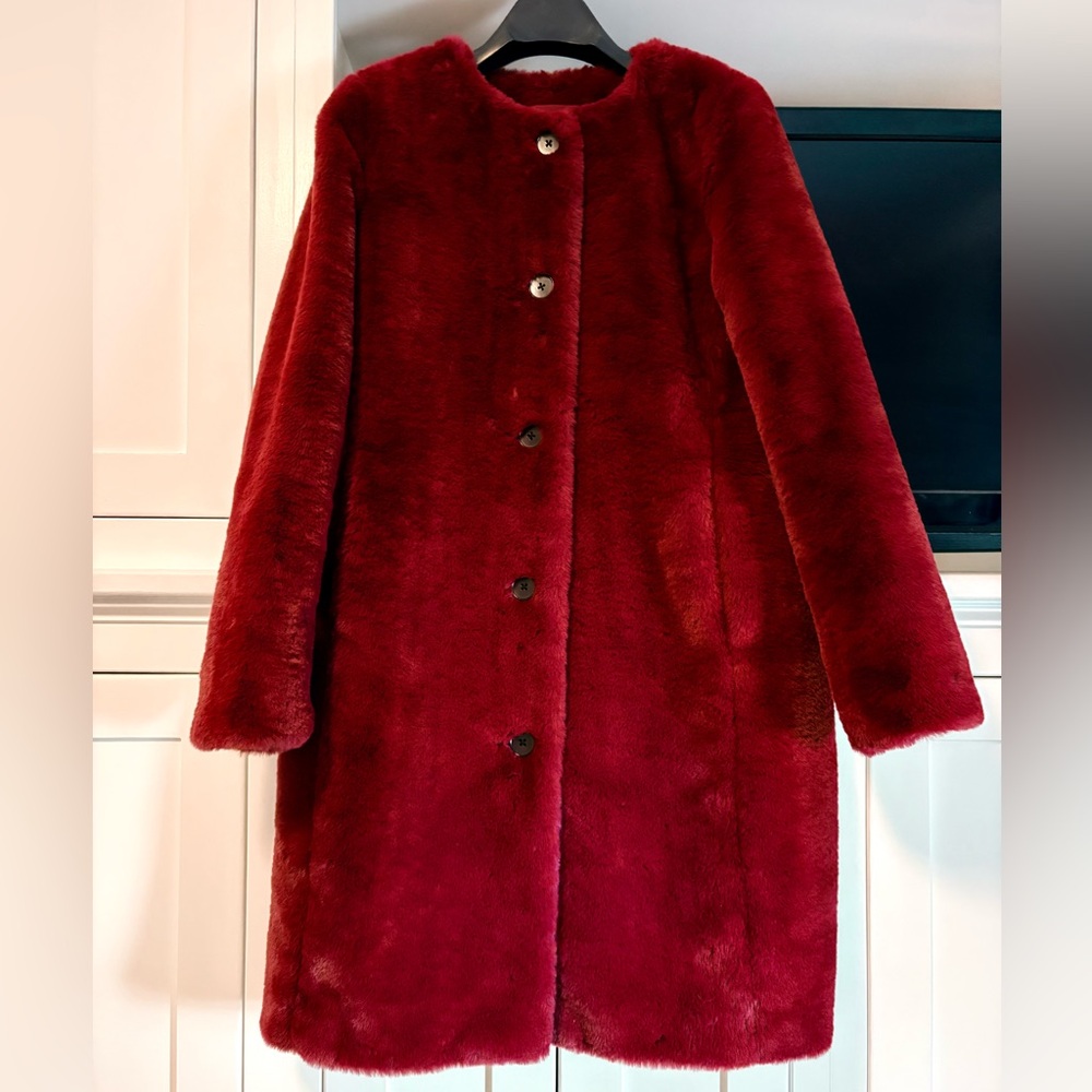 Banana Republic Red Faux Fur Coat